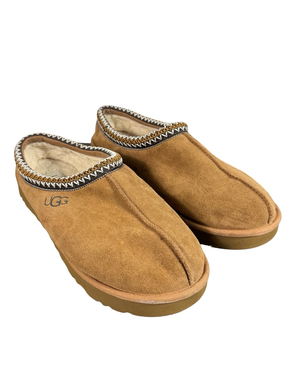 UGG Tasman Chestnut Suede Slippers Mens Size 12 Shearling Lined Slip On Casual